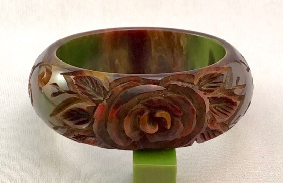 BB318 wide rose carved dark end of day bangle